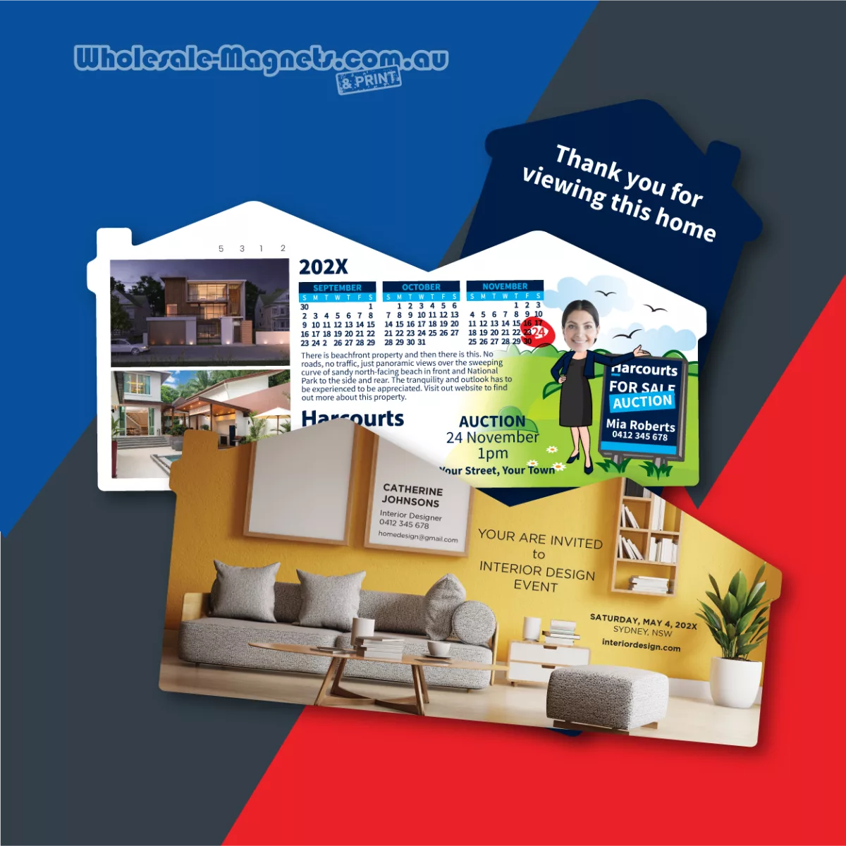 DL House Shape invitation and special event magnets — 210mm × 97mm